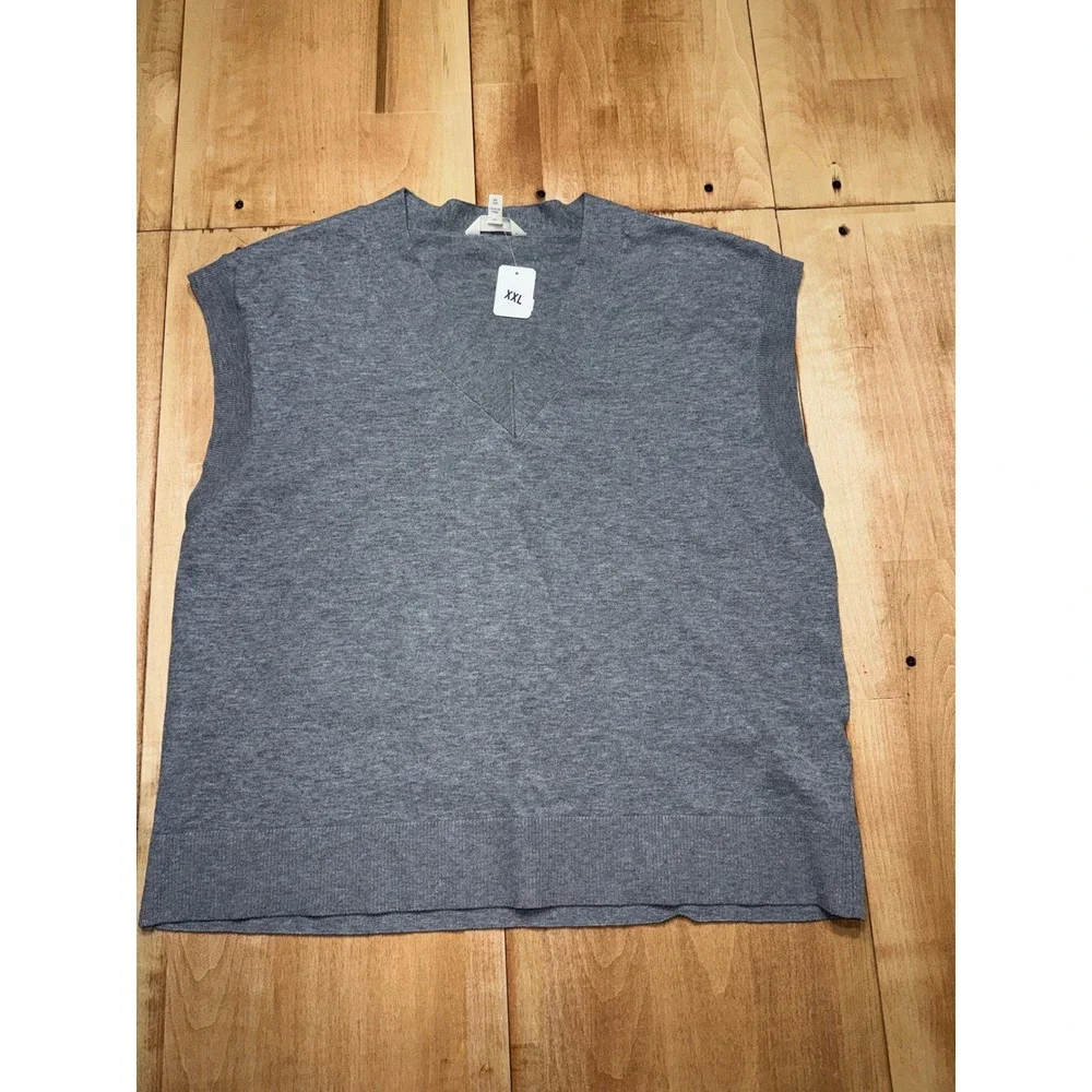 Terra Sky Womens 0XL‎ Grey V Neck Sleeveless Sweater Vest Knit Top